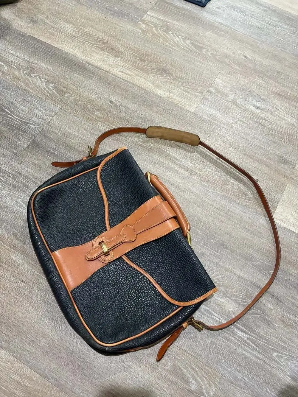 Vintage Dooney & Bourke All-Weather Leather Black and Tan Briefcase